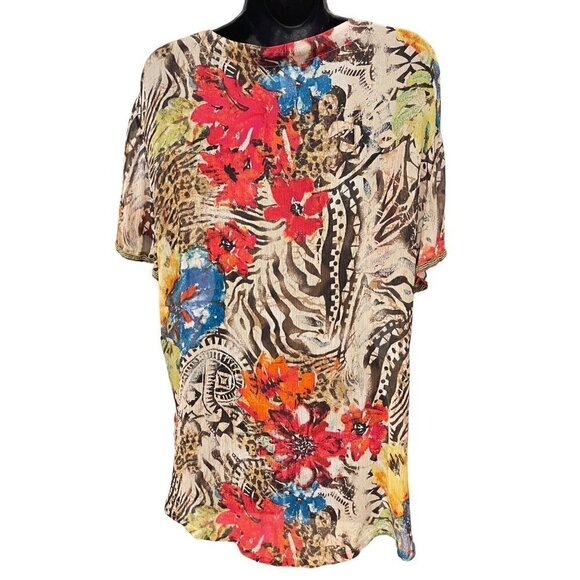 Chicos women’s silk tunic top  semi sheer with stone trim  48 chest - Picture 3 of 9